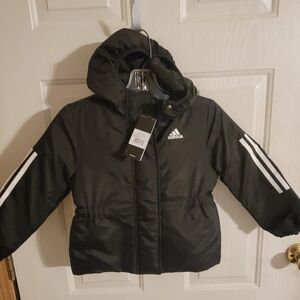 Adidas Kids Black Puffer Jacket with White Accents